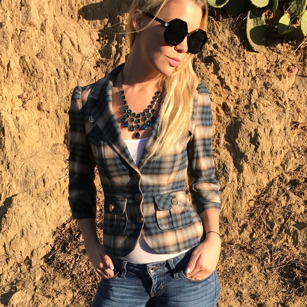 GUESS XS HIPSTER CROPPED PLAID JACKET